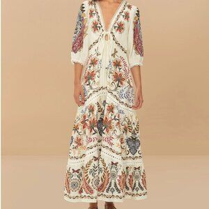 Farm Rio off-white boho glam lenzing™ ecovero™ euroflax™ maxi dress NWT XL